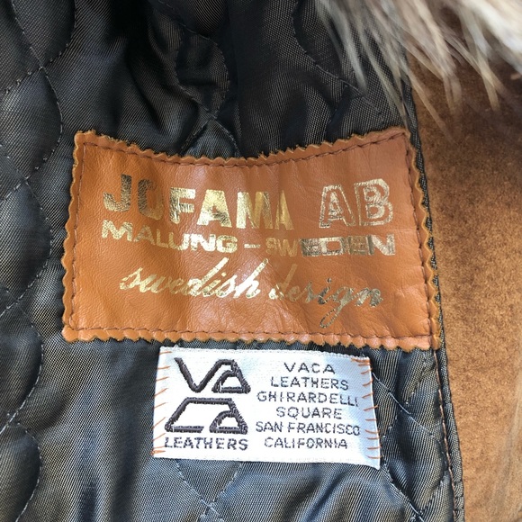 SOLD Vintage Caramel Suede & Fur Belted Coat Jacket 70s Size 40 - Picture 10 of 13